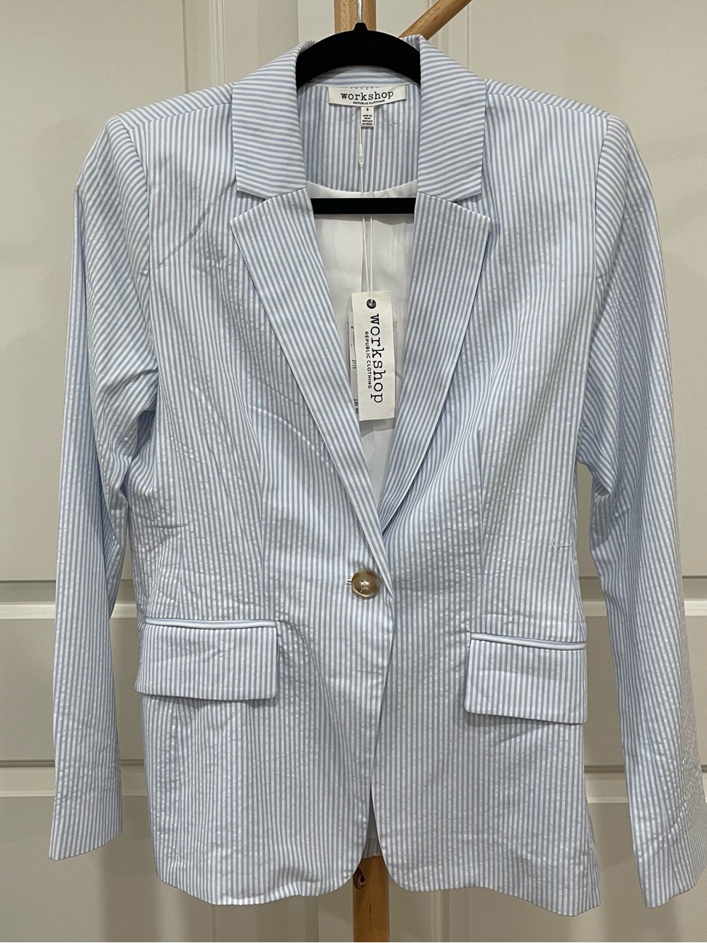 Workshop Republic Women’s Light Blue Striped Cotton Blazer